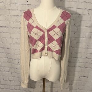Aeropostale Pink and Cream Argyle Cardigan
